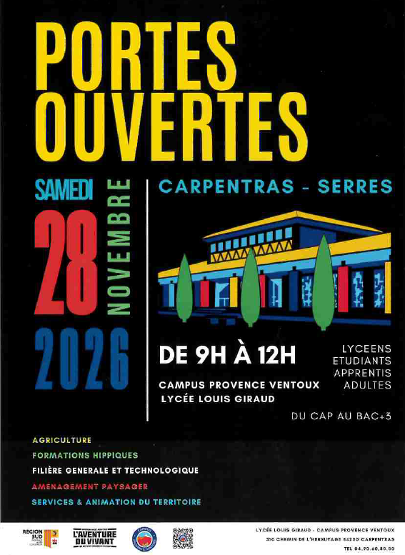 Portes ouverte le samedi 28 novembre 2026 de 9h à 12h